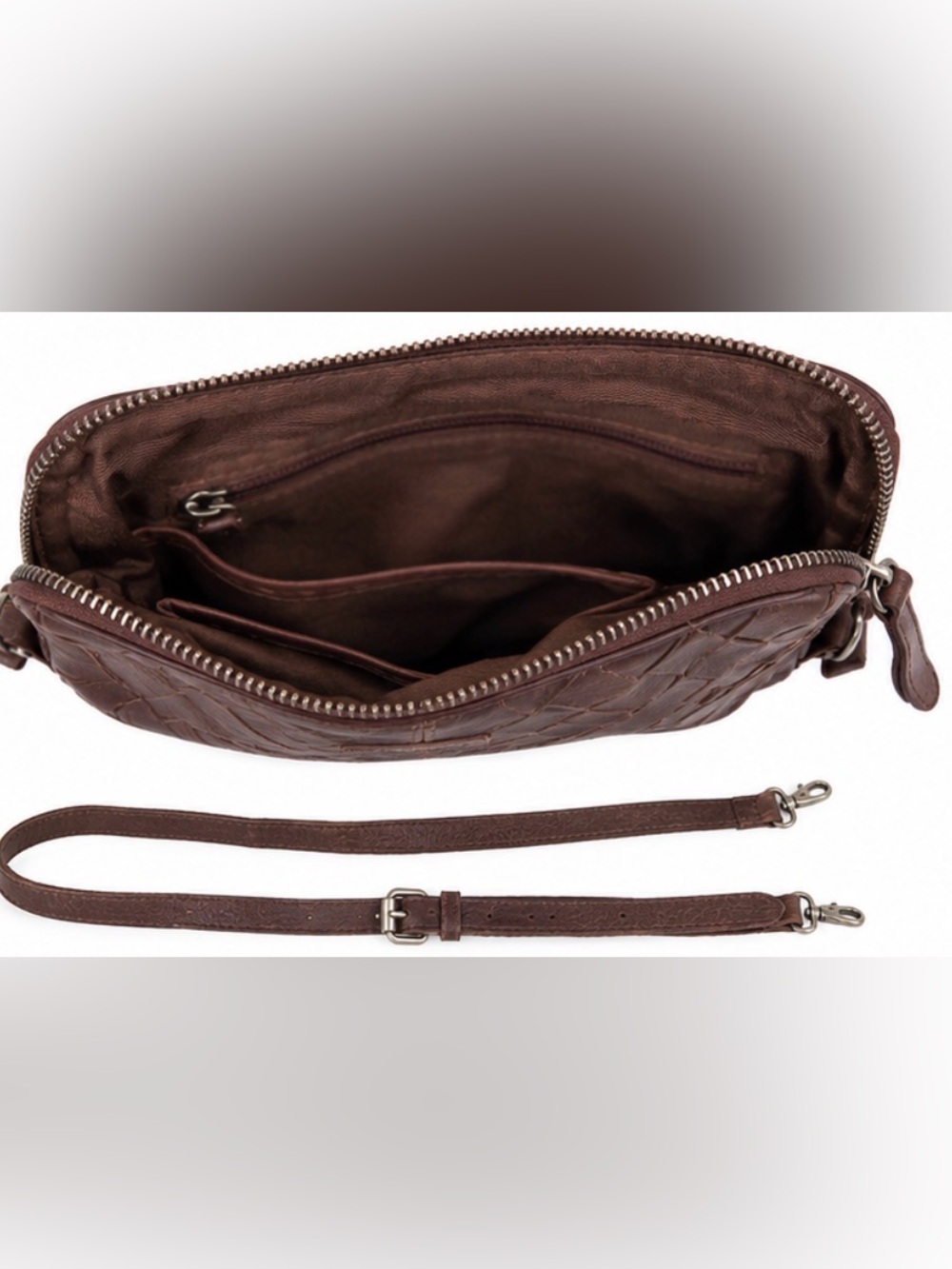 Vilenca Holland Brown Woven Leather Crossbody Bag Adjustable Strap - Picture 4 of 4
